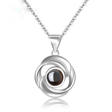 925 Sterling Silver Rose Flower Pendant Necklaces Women Trendy Projection 100 Languages LOVE Necklace Handmade Jewelry