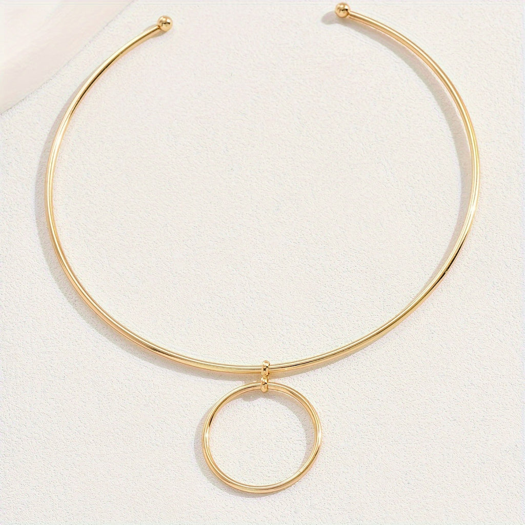 Women Collar Choker Necklace Big Circle Geometric Metal Pendants Torques Statement Necklaces