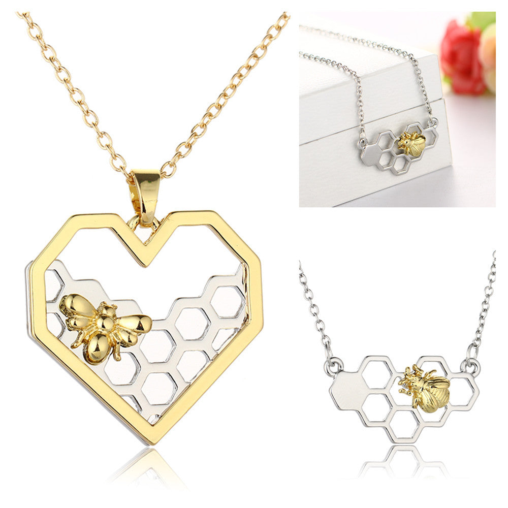 Honeycomb Bee Heart Pendant Necklaces For Women Gold Silver Color Animal Choker Necklace Fashion Wedding Jewelry