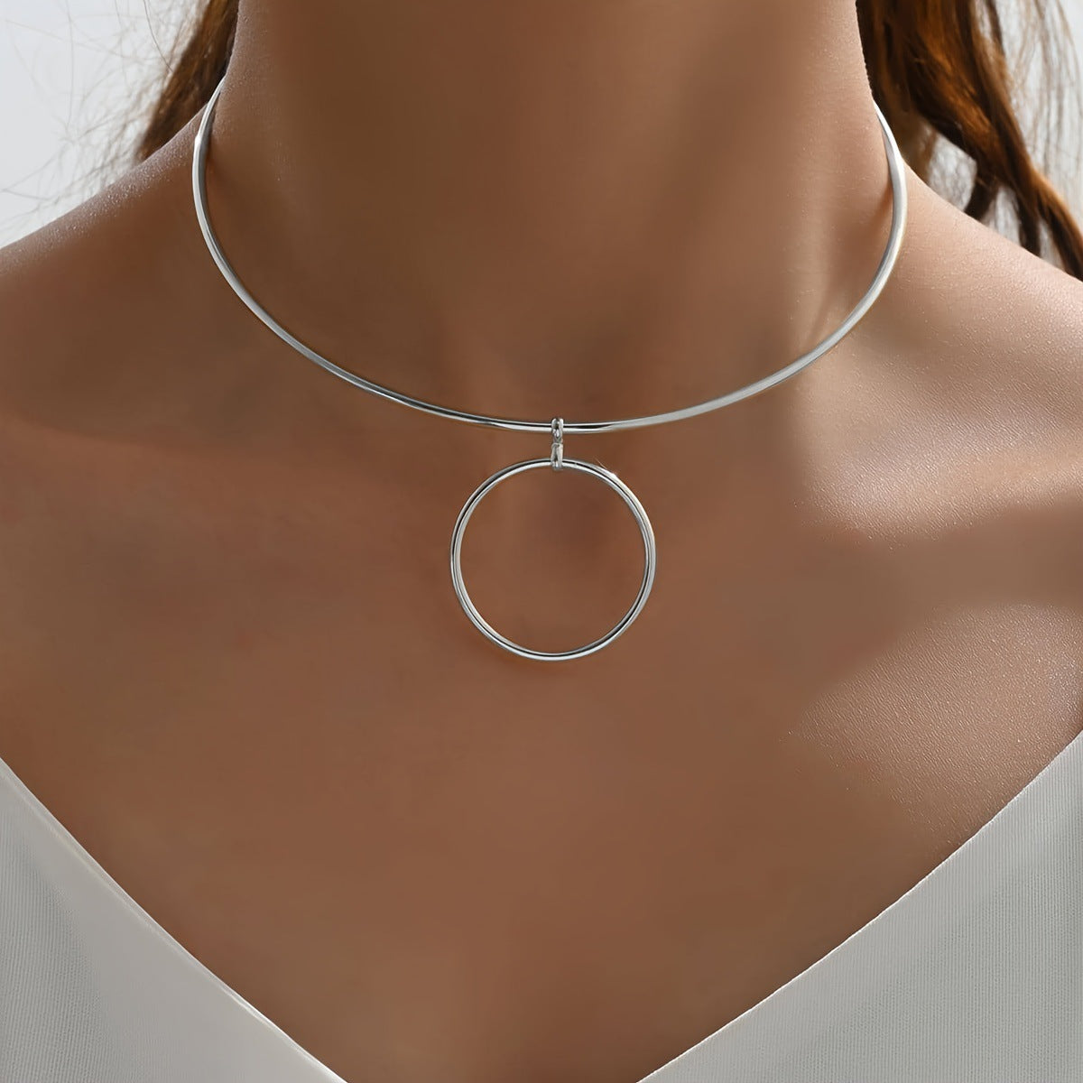 Women Collar Choker Necklace Big Circle Geometric Metal Pendants Torques Statement Necklaces
