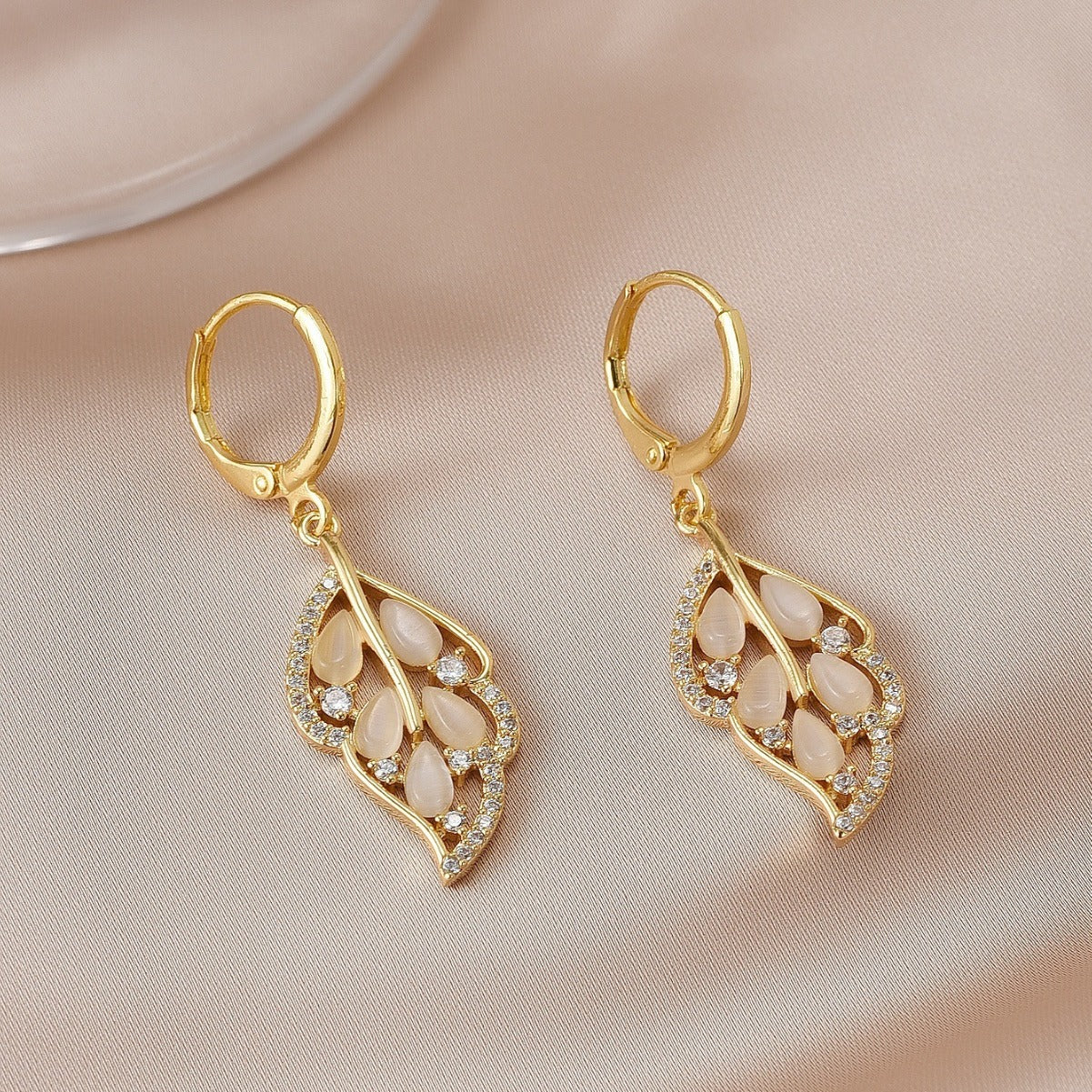 Opal Leaves Necklace Earrings For Women