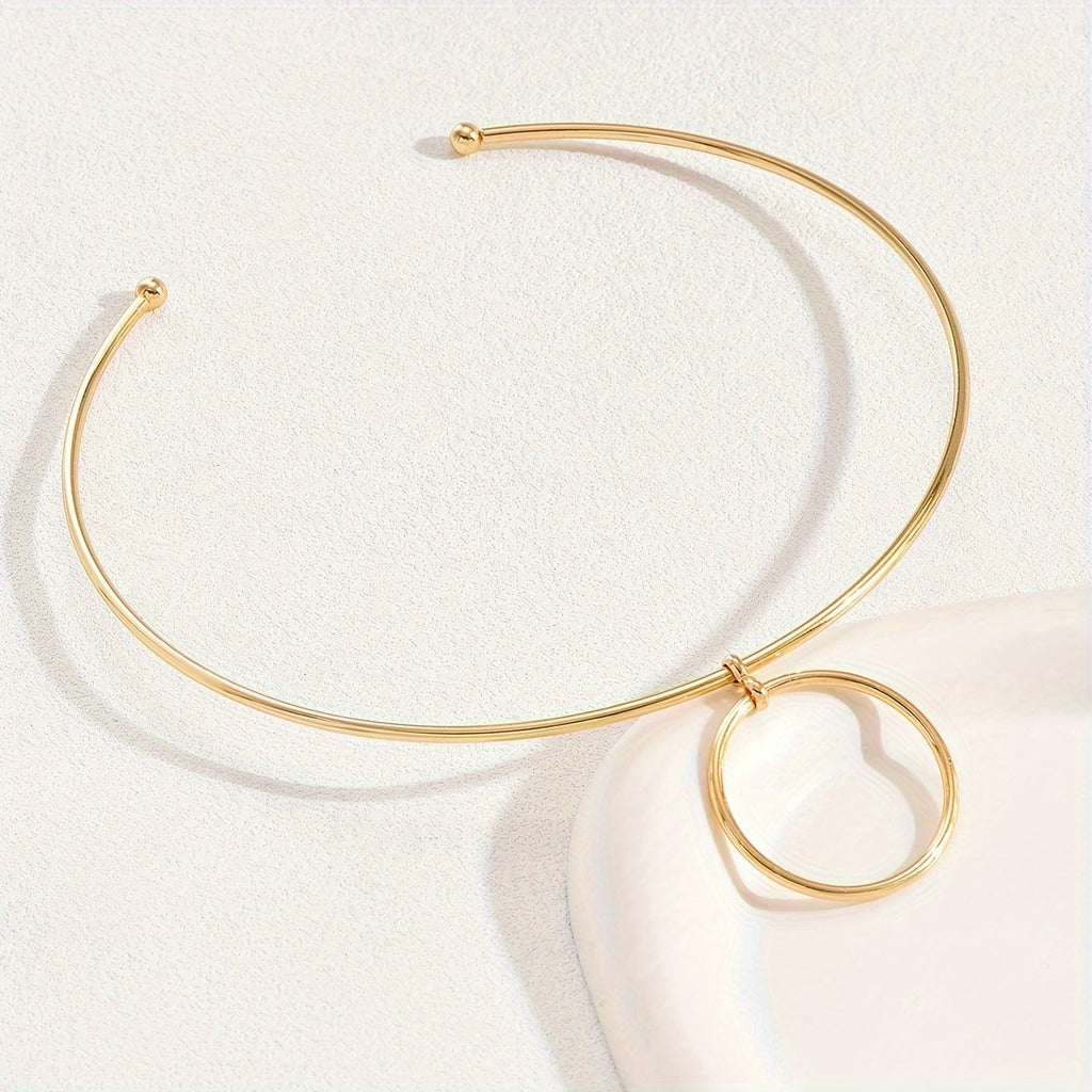 Women Collar Choker Necklace Big Circle Geometric Metal Pendants Torques Statement Necklaces