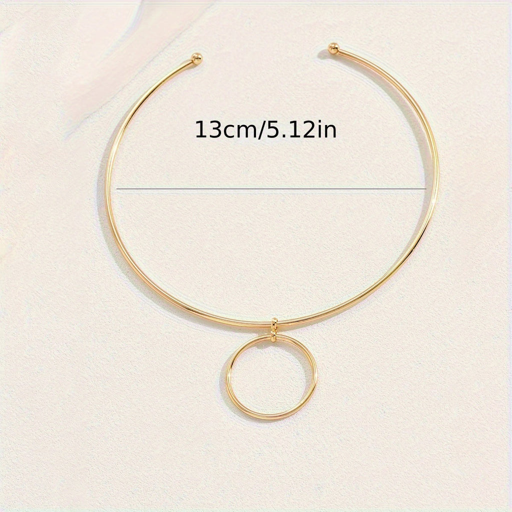 Women Collar Choker Necklace Big Circle Geometric Metal Pendants Torques Statement Necklaces
